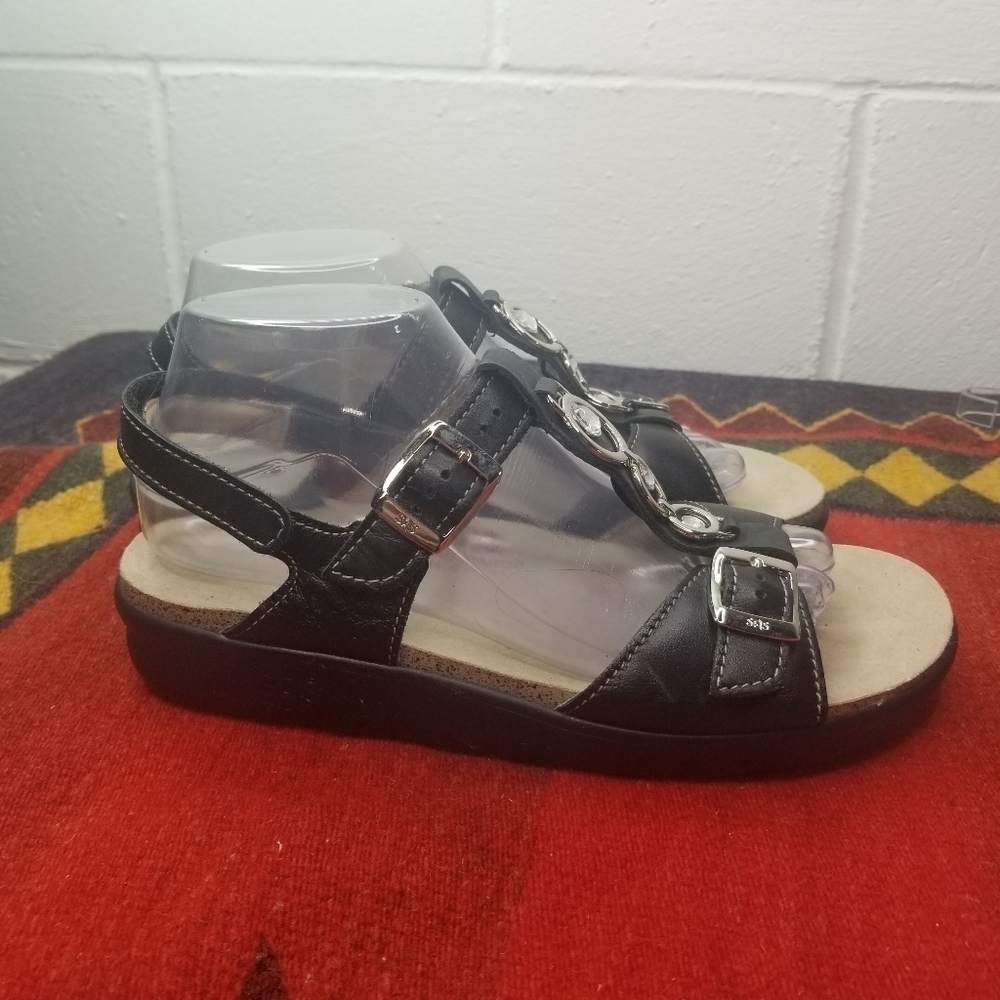 SAS Captiva black leather bling t strape sandals - Picture 8 of 11